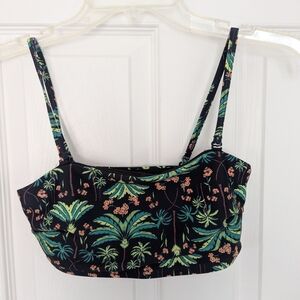 Tropical Print Black Crop Top and Black Bottoms